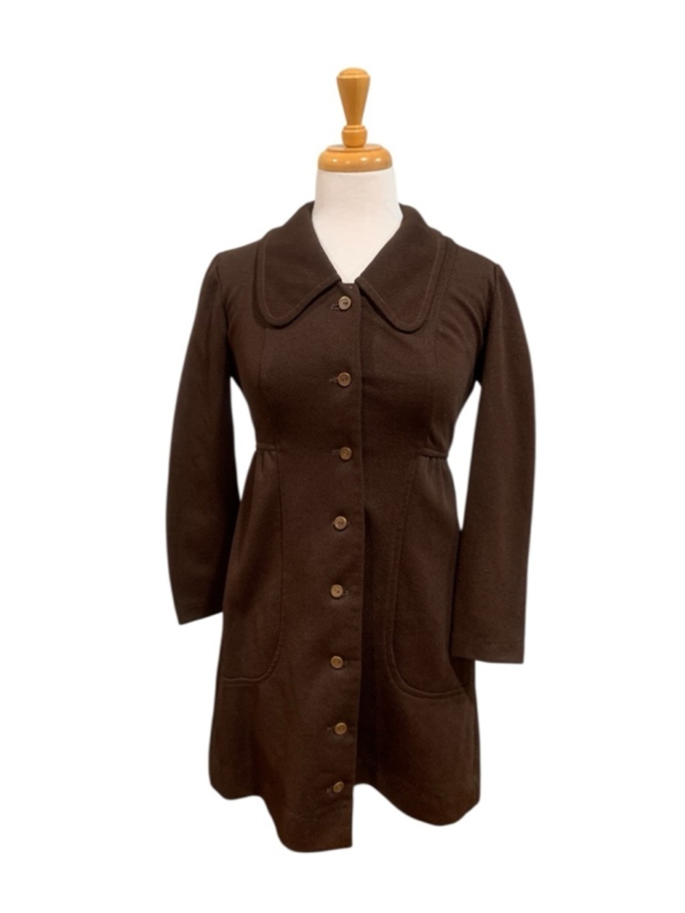 Vntg 60’s homemade Women's Brown Button-Front long sleeved mini dress